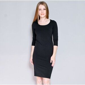 Wolford Black Barcelona Dress Bodycon 3/4 Sleeves Stretch LBD Seamless Size L